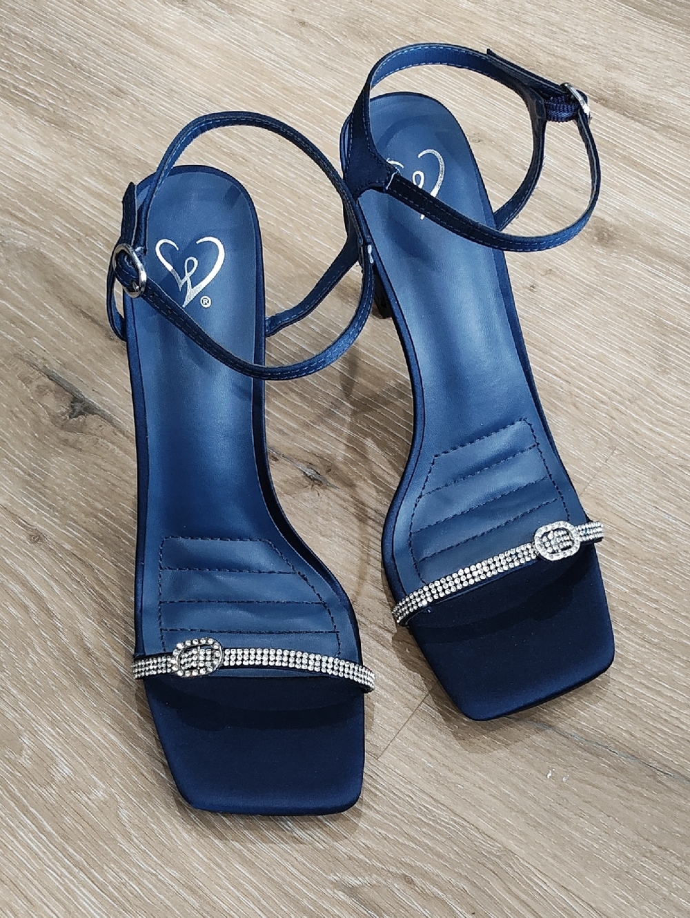 Windsor Navy Rhinestone-Trim Ankle-Strap Sandals